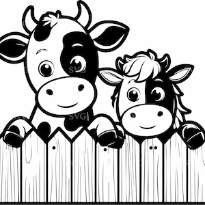 6 Kuh und Pferd SVG, 6 niedliche Bauernhof Tiere Schnittdatei, Bauernhof Zaun Clipart SVG, Barnyard Freunde SVG, Kuh Pferd Kunst svg