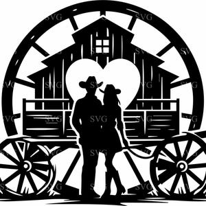 Rustikale Western paar SVG, 6 Cowboy Cowgirl Bauernhof Silhouette, Scheune Hochzeit Clipart für Cricut DIY