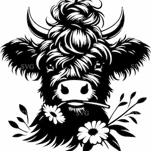 8 Vache florale SVG - 8 bébé veau Highland fichier - Clipart animal de ferme mignon pour chemises, gobelets, Cricut et travaux manuels