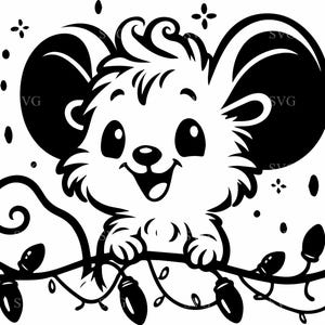 4 Christmas Mouse with Lights SVG, 4 Cute Mouse Christmas Cut File for Cricut & Silhouette, Holiday Animal Craft Design