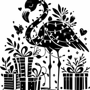 4 Festive Flamingo SVG 4 Cut File with Christmas Lights, Santa Hat, and Gifts - Perfect for Holiday Decor