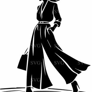 4 fichier coupe SVG femme élégante, silhouette de dame à la mode avec un pantalon large pour Cricut, conception de clipart femme Chic