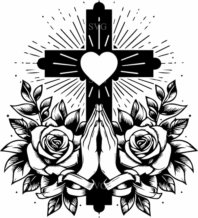 Cross With Roses And Ribbon 8 Cross Roses SVG – Praying Hands Faith Cut File – Christian Clipart ...