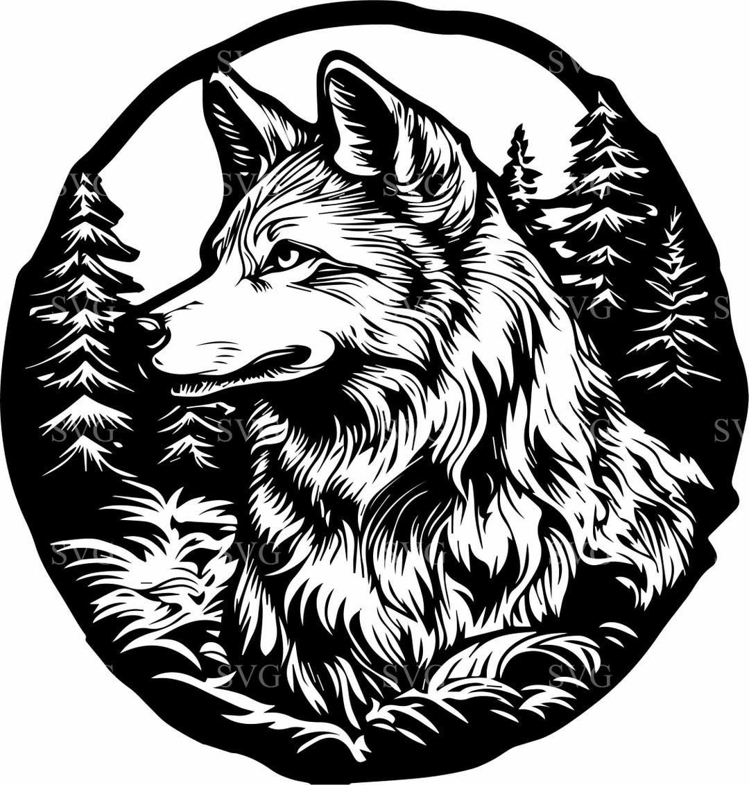 4 雄大なオオカミ SVG 森に座るオオカミのシルエット - Cricut