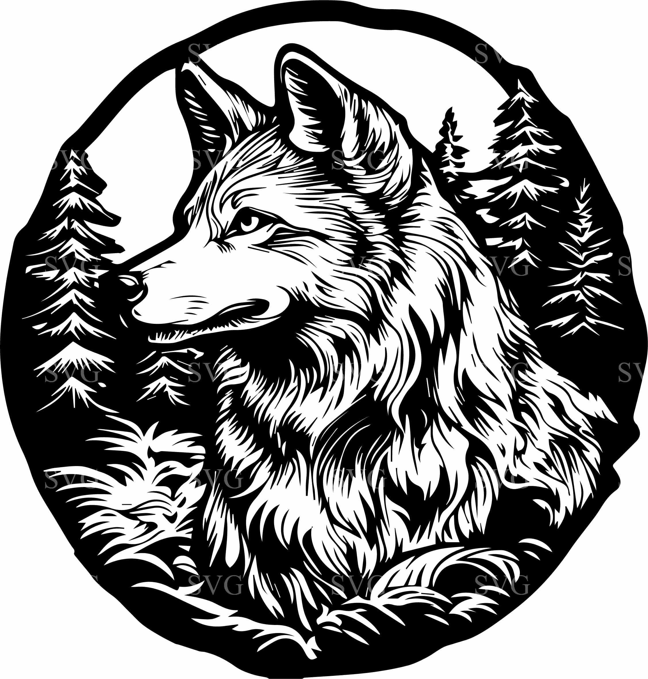 4 雄大なオオカミ SVG 森に座るオオカミのシルエット - Cricut