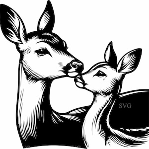 7 cliparts paire faune - 7 cerfs et fichier SVG faon - mère et bébé animal de la forêt pour panneaux de pépinière, découpe laser, travaux manuels rustiques