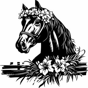 3 tête de cheval floral coupe fichier SVG 3 - élégante silhouette équine avec des fleurs - parfait pour les travaux manuels