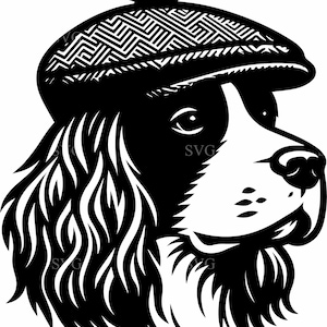 4 Gentleman Hund SVG - 4 English Setter mit Mütze Clipart - Elegante Haustier Silhouette Schnittdatei für Vintage Tierliebhaber Geschenke & Kunsthandwerk