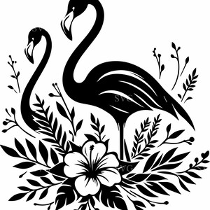 6 flamants roses SVG, 6 paires d'oiseaux tropicaux avec fichier de coupe floral, silhouette exotique élégante pour les travaux manuels Cricut, laser et vinyle