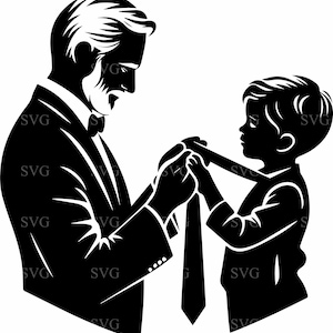 7 Nonno e nipote SVG, Silhouette di ragazzo che aiuta a legare, Clipart di legame familiare per Cricut e lavori laser