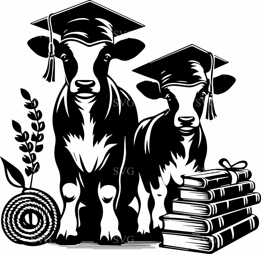 6 Graduation Cow Duo SVG – College Farm Animals Academic Humor Cattle ...