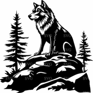 8 fichier coupe SVG loup pour Cricut, loup sauvage sur la Silhouette de la montagne, clipart animaux forêt pour projets d'artisanat Nature