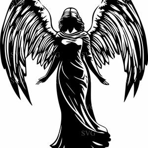 Fichier de coupe SVG 8 ailes d'ange - silhouette féminine élégante en robe fluide - Clipart spirituel pour Cricut et travaux manuels