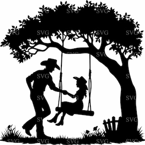 Cowboy und Cowgirl Swing SVG, 5 Western Farm Silhouette, Land Ranch Szene, rustikale Bauernhaus Digital Cut File