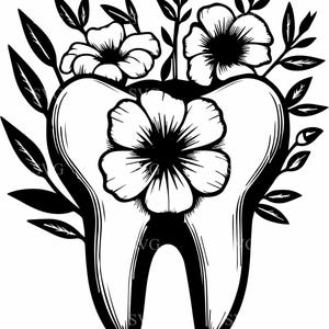Dente SVG, 4 lindos dentes com flores, arquivo de corte, design odontológico para artesanato e decoração DIY