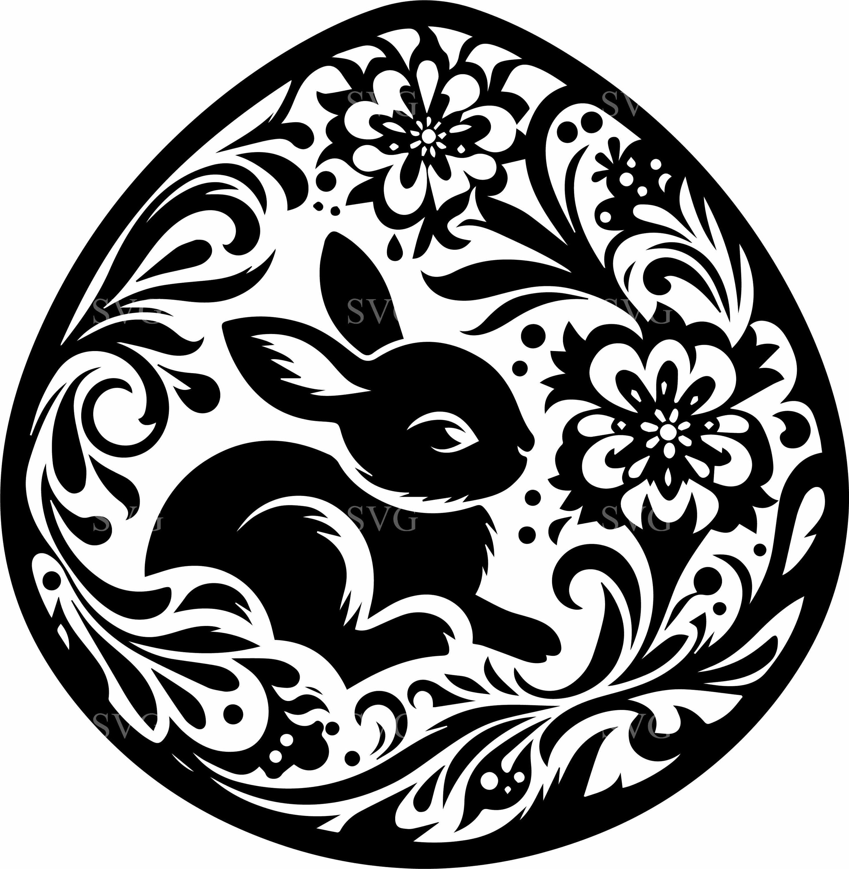 8 Easter Egg Bunny SVG – Floral Folk Cut File for Spring Decor, Baby ...