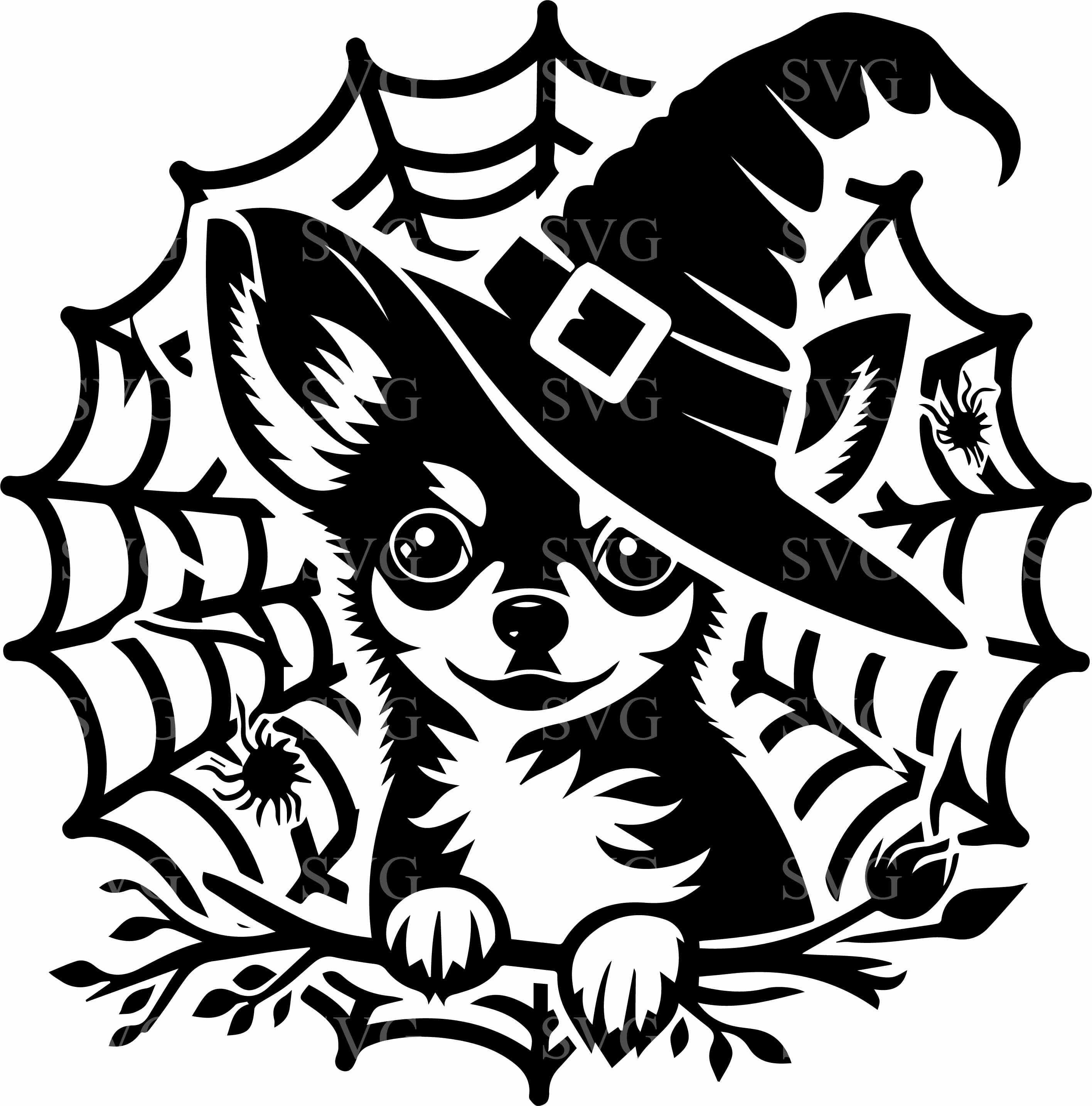 8 Chihuahua Witch SVG 8 Halloween Cut File, Cute Dog With Hat and ...