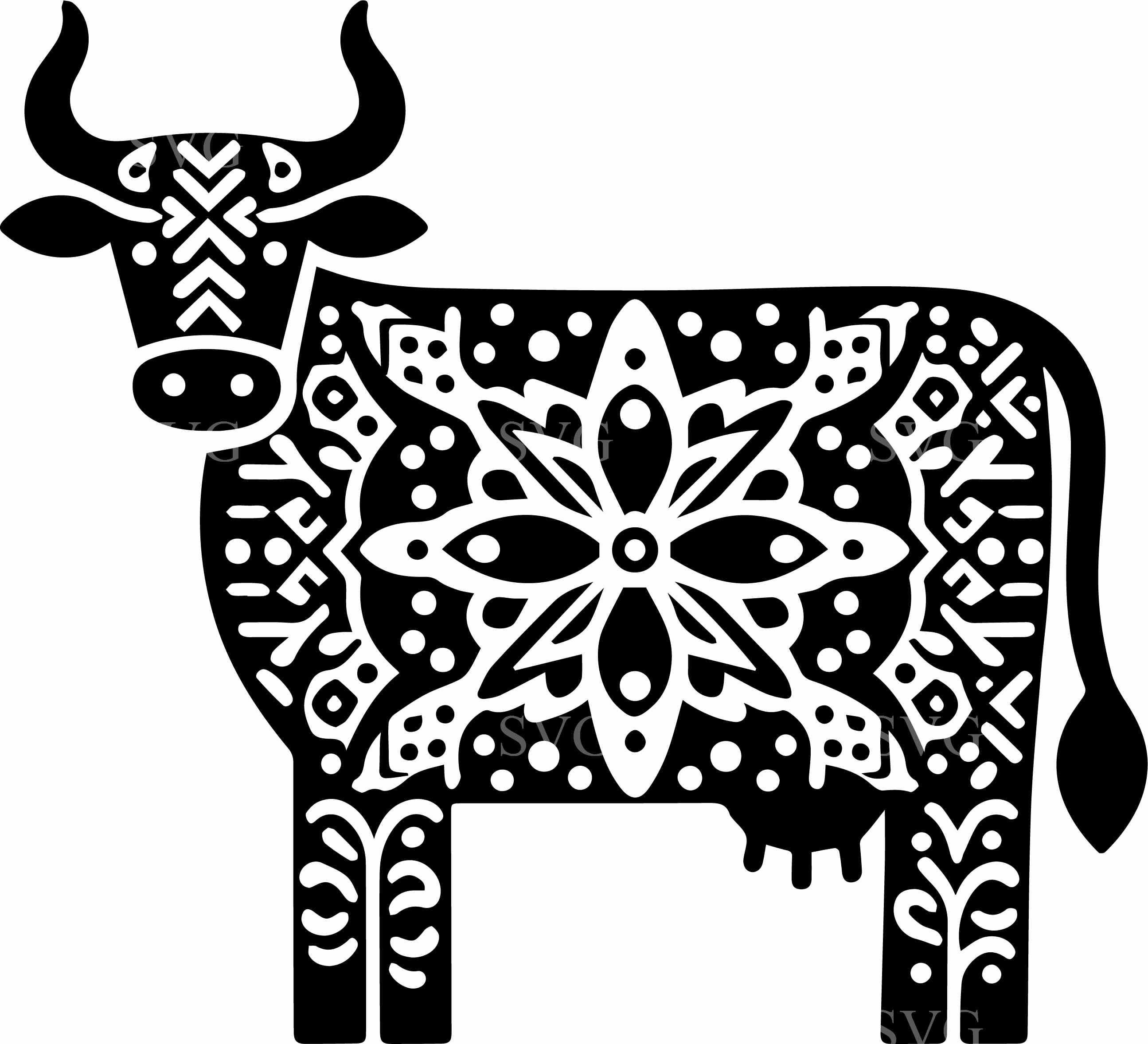 6 Patterned Cow SVG Cut File – 6 Mandala Floral Farm Animal for Cricut ...