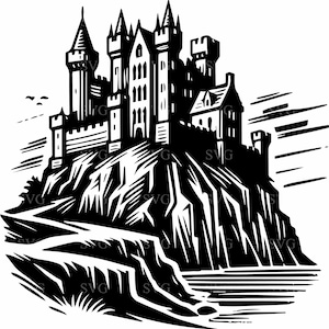 4 Castle on Cliff SVG Cut File – Medieval Fortress Silhouette Clipart – Fantasy Castle Design for Cricut and Crafts