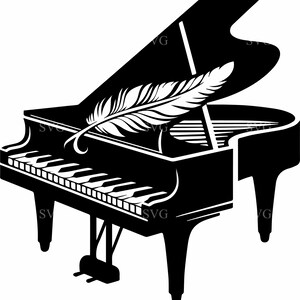 8 Piano à queue avec plumes SVG - 8 Fichier de coupe élégant - Conception Cricut pour compositeurs, décoration musicale, tatouage classique et travaux manuels vintage