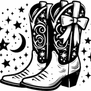 8 hemelse laarzen SVG – 8 westerse cowgirl gesneden bestand – ster maan clipart voor doe-het-zelf-kleding, stickers en cadeaus voor plattelandsmeisjes