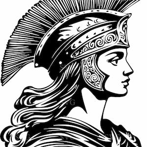 File di taglio SVG 5 della dea guerriera greca – Profilo dettagliato di Atena con elmo ornato – Elegante SVG ispirato alla mitologia