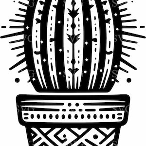 Cactus decorativo en maceta SVG, archivo de corte de 5 plantas suculentas, cactus en jarrón adornado, descarga digital