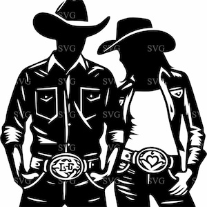 Western Paar SVG 4 Schnittdatei, Cowboy & Cowgirl Silhouette, Country Rodeo Clipart für Cricut DIY Handwerk