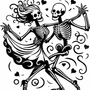 5 couple squelette SVG, 5 fichiers coupe gothique Halloween, vecteur d'amoureux de tête de mort romantique pour Cricut, décoration de mariage fantasmagorique