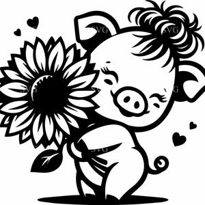 8 Świnka ze Słonecznikiem SVG Plik Cięcia | 8 Uroczych Zwierząt Gospodarskich Clipart | Kwiatowa Miłość Sylwetka dla Cricut Crafts and Gifts
