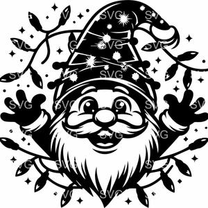 9 Gnome de Noël SVG, 9 Gnome festif avec fichier de coupe de lumières des fêtes, Clipart Gnome pour Cricut et Silhouette