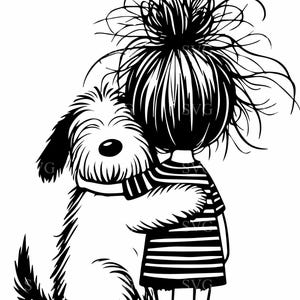 4 Ragazza e cane abbraccio SVG 4 file di taglio, silhouette di amicizia carina, clipart di amore per animali domestici per Cricut, taglio laser, decalcomanie in vinile