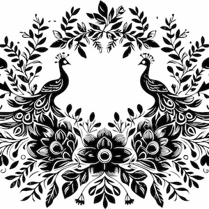 5 parejas de pavos reales SVG con corona floral – 5 archivos de corte de pájaros bohemios románticos para Cricut y Silhouette – Arte ornamental natural