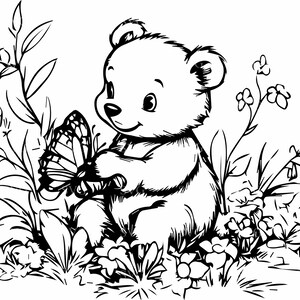 8 bébé ours ours coupe fichier SVG, clipart animaux mignons des bois, silhouette papillon et fleurs pour Cricut, conception de sticker vinyle