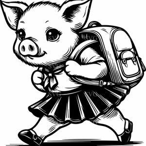 Dapper School Porcinet SVG 4 fichier de coupe, cochon en costume avec lunettes, sac à dos et porte-documents pour travaux manuels Cricut