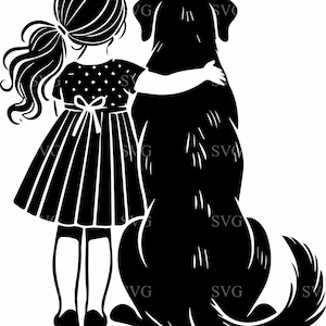 File di taglio SVG 4 per ragazza e cane - Design di silhouette commovente - Artigianato Cricut fai da te per gli amanti degli animali