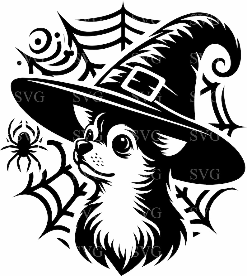 8 Chihuahua Witch SVG 8 Halloween Cut File, Cute Dog With Hat and ...