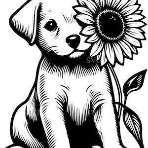 7 Sunflower pup – 7 Dog SVG cut file – Cute puppy design for Cricut pet lovers and floral craft projects