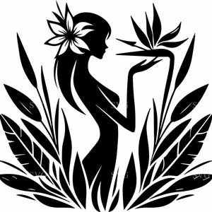 7 Siluetas Florales de Mujer Tropical SVG - Archivo de Corte para Cricut, Decoración Exótica, Arte de Pared para Spa, Vinilo y Sublimación para Salón de Belleza