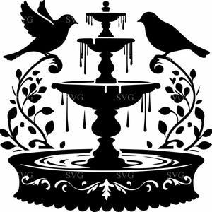 Oiseaux et fontaine SVG - 5 silhouettes élégantes au design - art inspiré de la nature pour les projets Cricut