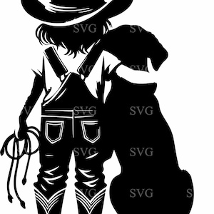 Cow-girl et chien SVG, 8 Western Girl au chapeau avec tresses, Clipart ferme rustique Ranch, Silhouette meilleurs amis de pays