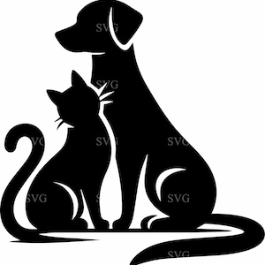 Silhouette di cane e gatto SVG 5 Cut File - Design elegante per animali domestici - Artigianato Cricut fai da te per gli amanti degli animali