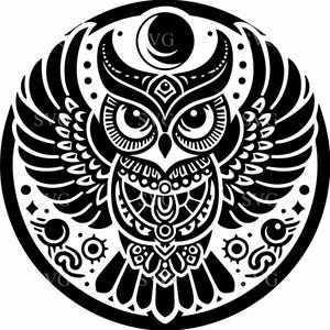 6 SVG hibou mystique avec la lune et les étoiles - 6 fichier de coupe céleste bohème pour Cricut & Silhouette - Clipart oiseau spirituel