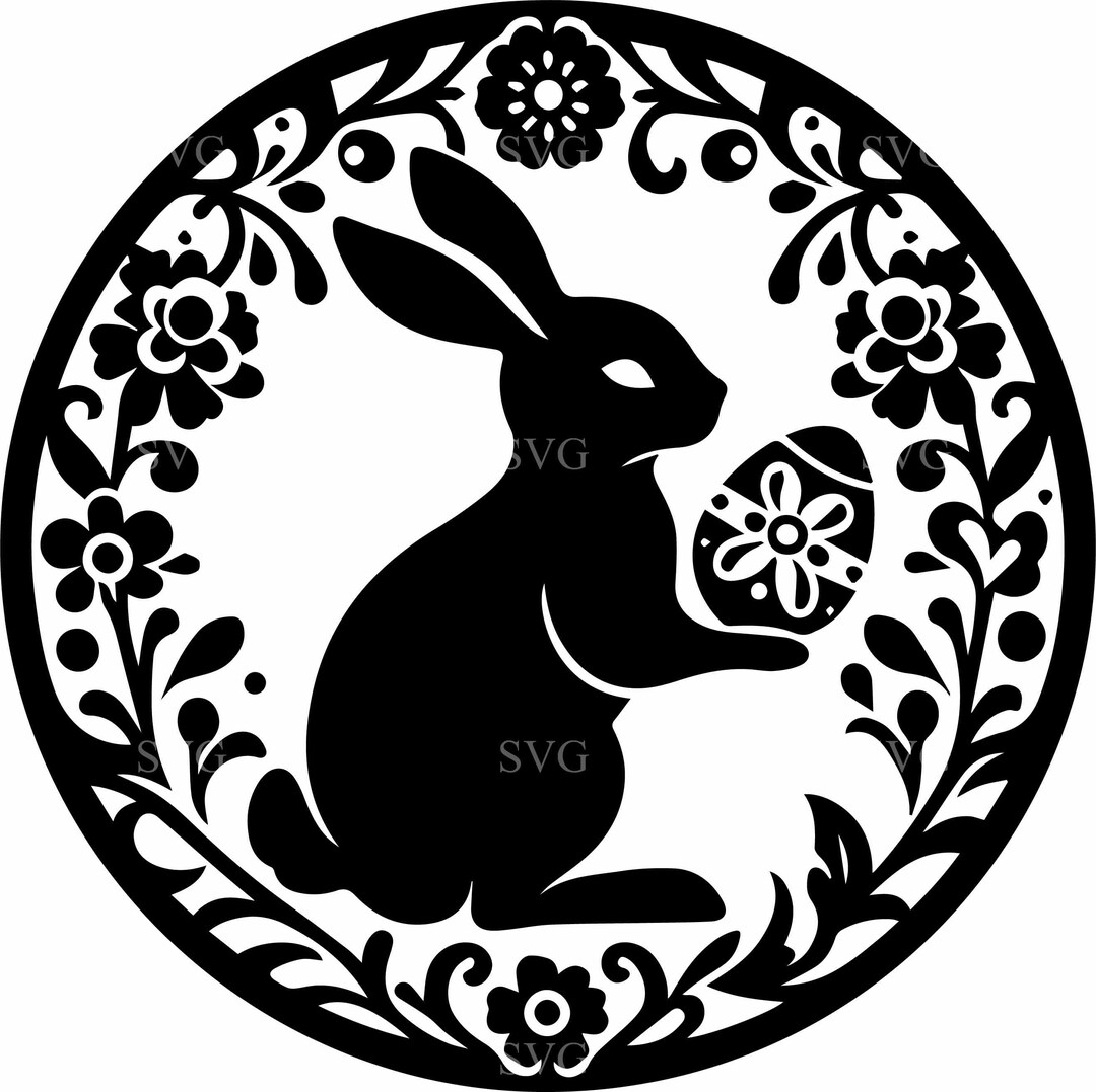 8 Round Bunny SVG – Floral Rabbit Cut File for Spring Decor, Cricut ...