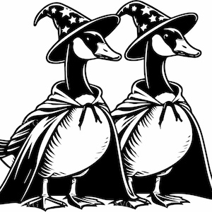 6 Clipart SVG d'oies magiciennes - 6 Duo d'oies magiques PNG pour Cricut, Silhouette de costume d'Halloween drôle d'animal de la ferme, téléchargement numérique