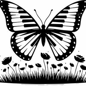 8 papillons piano SVG - 8 ailes musicales fichier coupé - Conception Cricut pour les mélomanes, l'art de la nature, des idées de tatouage et des travaux manuels fantaisistes