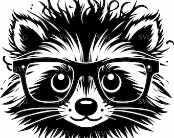 4 schrullig Waschbär mit Brille SVG Schnitt File, Cartoon Tier Handwerk Design (4 Dateien)