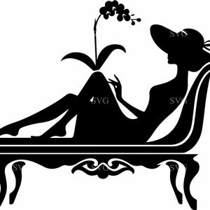 4 orchidées Lady SVG - 4 clipart femme élégante sur le canapé - fichier de coupe floral relaxation pour décoration féminine, bricolage cartes et travaux manuels