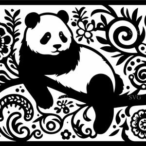 4 bloemen panda SVG - 4 schattige panda's op tak Clipart met bloemen en bladeren - dier gesneden bestand voor kinderkamerinrichting en ambachten