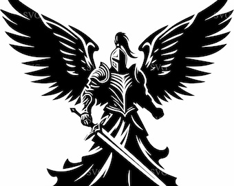 8 Warrior angel SVG – Guardian angel with sword silhouette cut file, spiritual protection design, memorial decor, Cricut printable